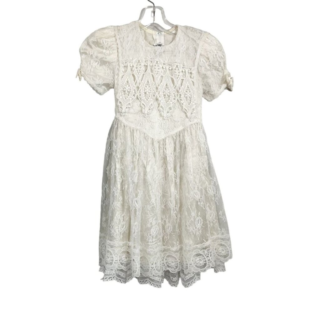 Vintage Jessica McClintock Gunne Sax White Lace Victorian Dress - Girls Size 6X‎